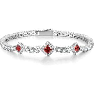Birthstone 4mm Sterling Silver Tennis Square Gemstone Bracelet - 01-Garnet